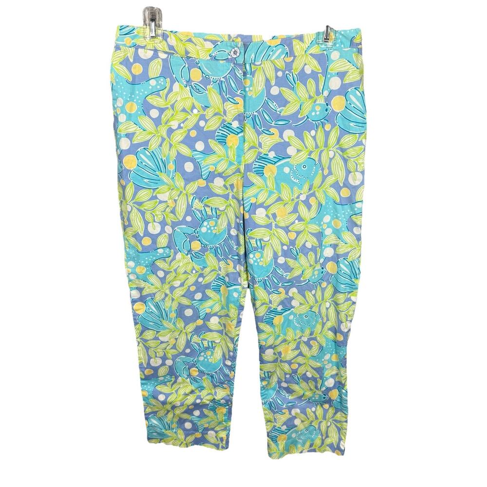 Vtg Lilly Pulitzer Crop Pants Capri‎ Blue Fish and Crab Reef Vine 10 Cotton